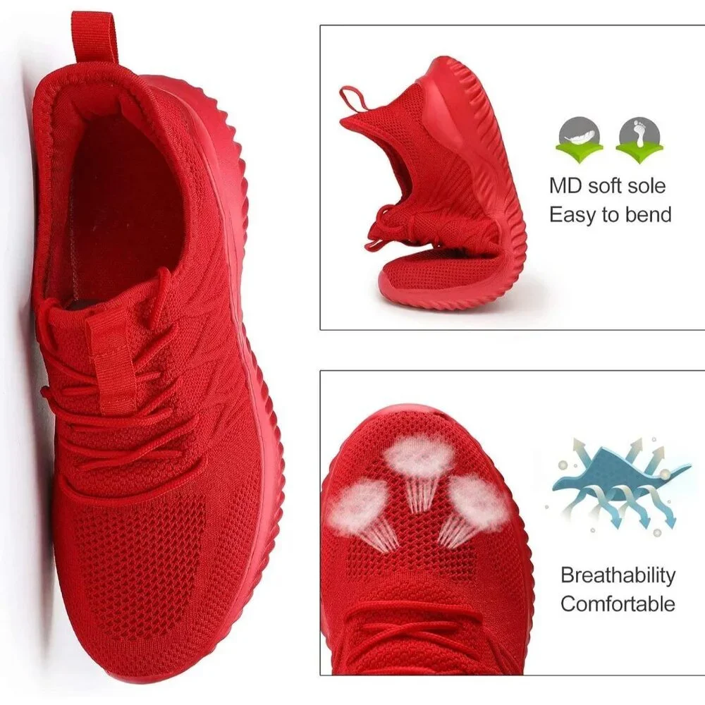 👉 Men's Sneakers Red Walking Classic Sports Athletic Running Casual Shoes - Picture 4 of 7
